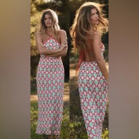 New Zara Red and White Crochet Halter Dress GEOMETRIC PRINT KNIT HALTER Size L - Picture 3 of 8